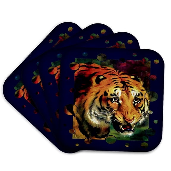 3drose, Bengal Tiger Vector with Decorative Circle Edge, Set of 4 Coasters - Soft