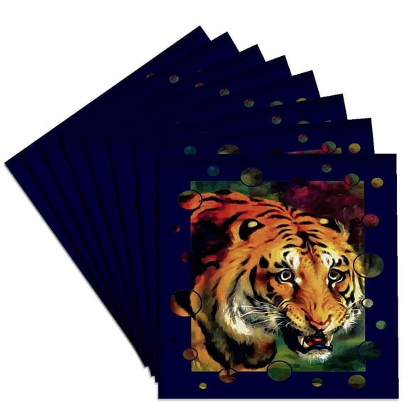 3drose, Bengal Tiger Vector with Decorative Circle Edge, Set of 8 Ceramic Tile Coasters