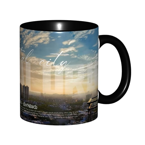 Bengaluru Capital City Urban Skyline Golden Sunrise Clouds India City Typography Art Ceramic Mug 11oz, Indian Tech City Aesthetic Text Landscape Cup, Microwave Safe Gift for India Travel Enthusiasts