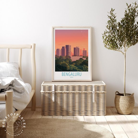 Bengaluru India Sunset City Skyline Wall Art Home Decor