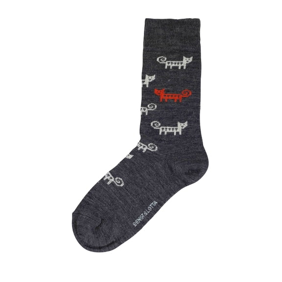 Bengt & Lotta Merino Wool Socks Grey Unisex Novelty Small 35-39 CATS