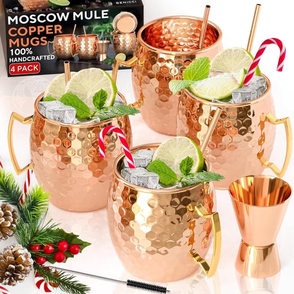 Benicci Moscow Mule Copper Mugs - Set of 4-100% 10 Piece Set,