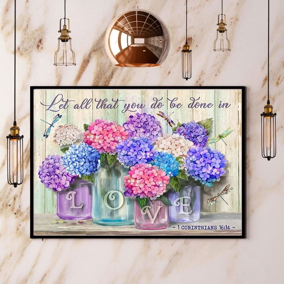 Benicee Hippie Let All You Do Be Done In Love Hydrangea Paper Poster No Frame Matte Wall Art Decor 11 x 17 Inch Poster