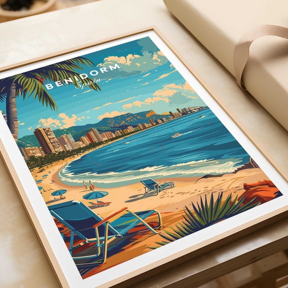 Benidorm Spain Coastal Travel Wall Art Decor Unframed Paper Print