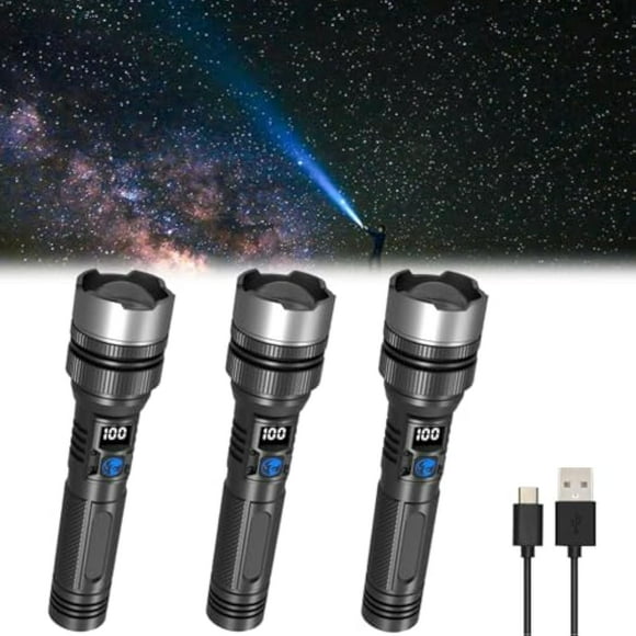 Benighty 2025 The Ultimate Survival Flashlight, Payemphasize Flash Light, Led Rechargeable Tactical Flashlights High, Handheld Spotlight with Zoom, Power Bank, and Digital Display (3PCS)
