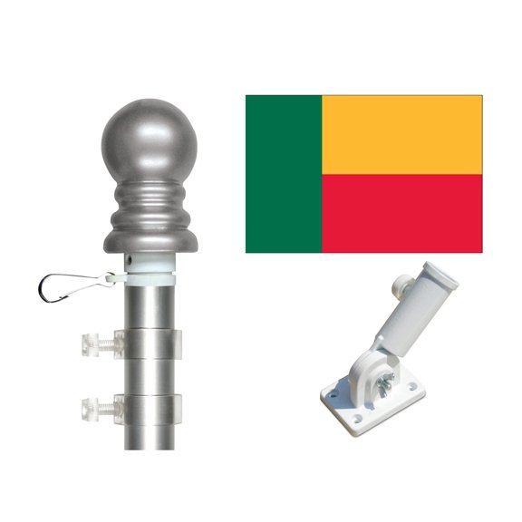 Benin 3'x5' Flag and Spinner Flagpole Set, Includes Flag, 6' Spinner Pole and Bracket