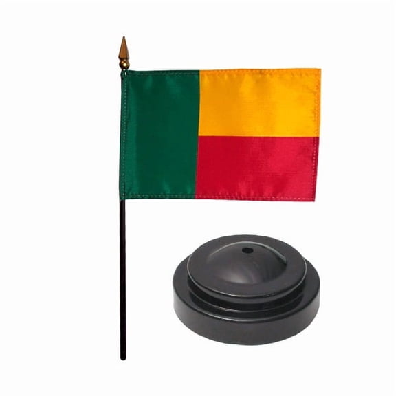 Benin Desk Flag with Base; American Made Rayon 4x6 inch Miniature Table Set Includes One Small Mini Country Stick Flags and One Black Stand (Benin Desk Flag and Base)
