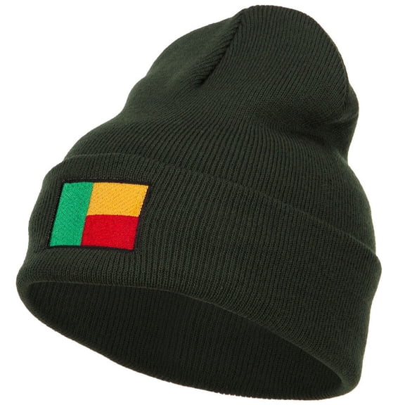 Benin Flag Embroidered Beanie - Olive OSFM