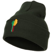 Benin Flag Map Embroidered Long Beanie - Olive OSFM