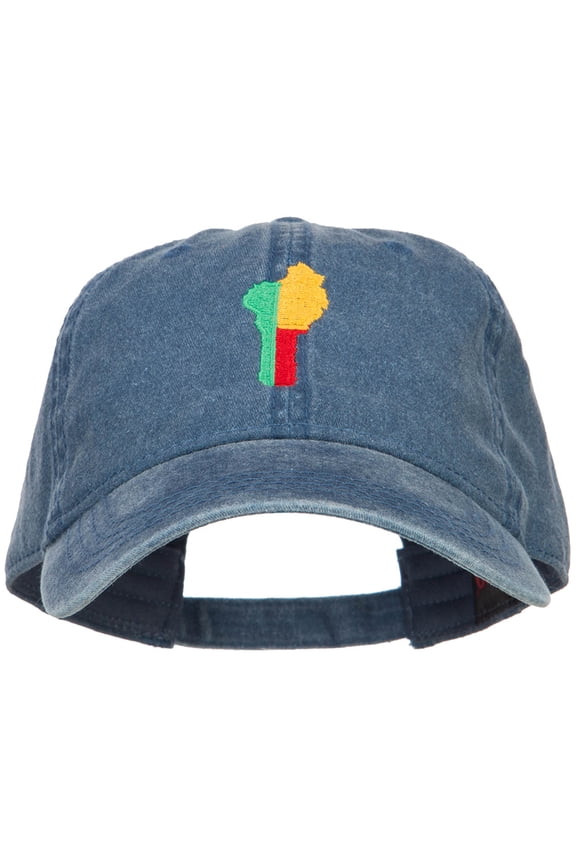 Benin Map Flag Embroidered Washed Cap - Navy OSFM