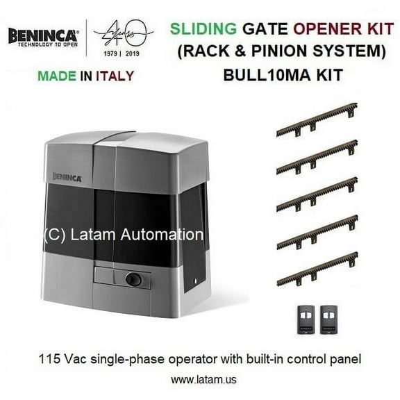 Beninca Slide Gate Electric Motor Opener/Operator 115 VAC Single-Phase Operator with Built-in Control Panel 2,000 LBS (BULL10MA KIT)
