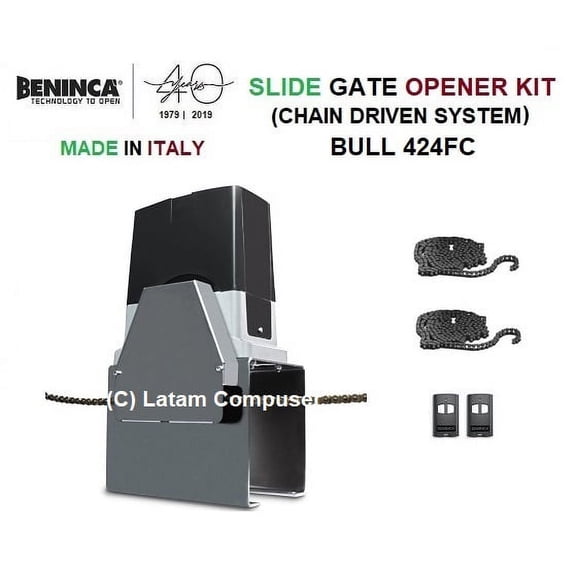 Beninica Slide GATE Opener/Operator BENINCA Bull424FC KIT (1 Bull 424FC, 2 Long-Range Remote Controls & 2 Chain-Box # 40 10ft/Each)
