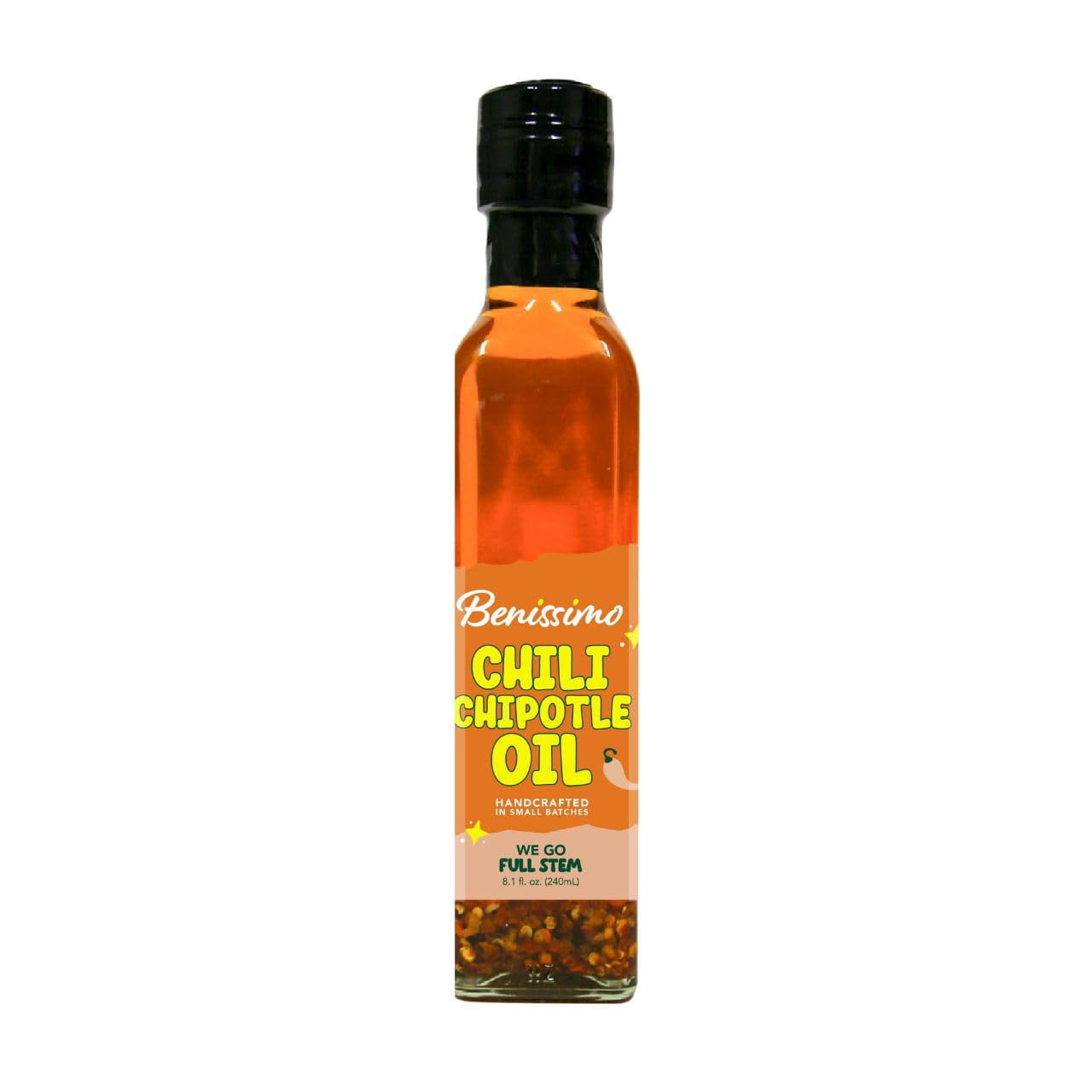 Benissimo Chili Chipotle Infused Oil, 8.12 Fl Oz Glass Marasca Bottle, Bold Smoky Chipotle Infused Oil for Grilling, Marinades, Vegetables, and Everyday Cooking