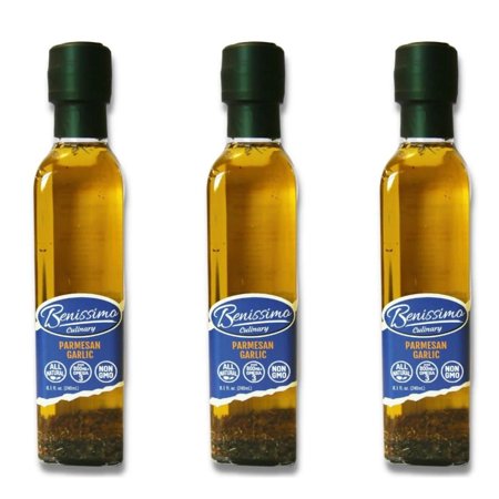 Benissimo Parmesan Garlic Infused Oil, 8.1 Fl Oz (3 Pack) - Infused with Thyme, Oregano, Minced Garlic, Parmesan Flavor, Omega-3 Source, Perfect for Roasting & Pizza