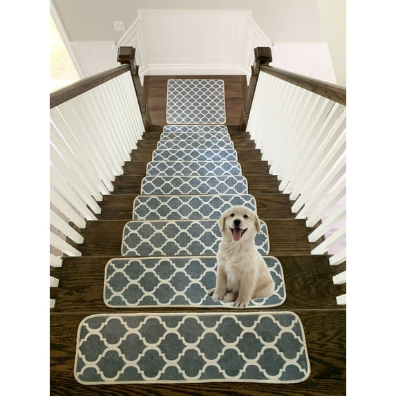 Benissimo Platinium Collection Modern, Printed Design Vibrant and Soft Stair Treads, Pack of 13 (0'9"x2'8") + 1 (2'7"x2'7") | Gray