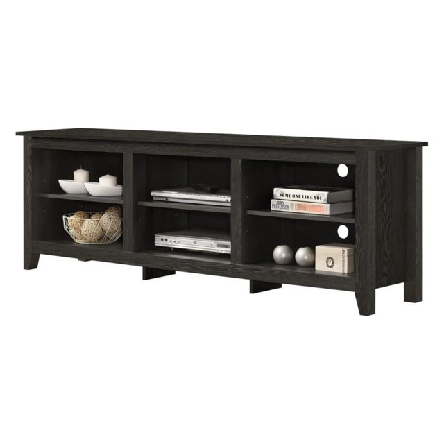 Benito Dark Gray 70" W TV Stand with Open Shelves and Cable Management