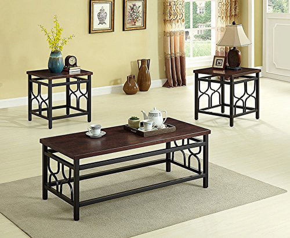 Benjamin Transitional 3-Piece Brown Wood and Metal Table Set