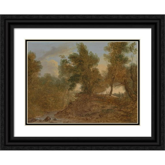 Benjamin Barker 24x19 Black Ornate Framed Double Matted Museum Art Print Titled: A Landscape at Wick, Gloucestershire, ‘Below the Rocks’