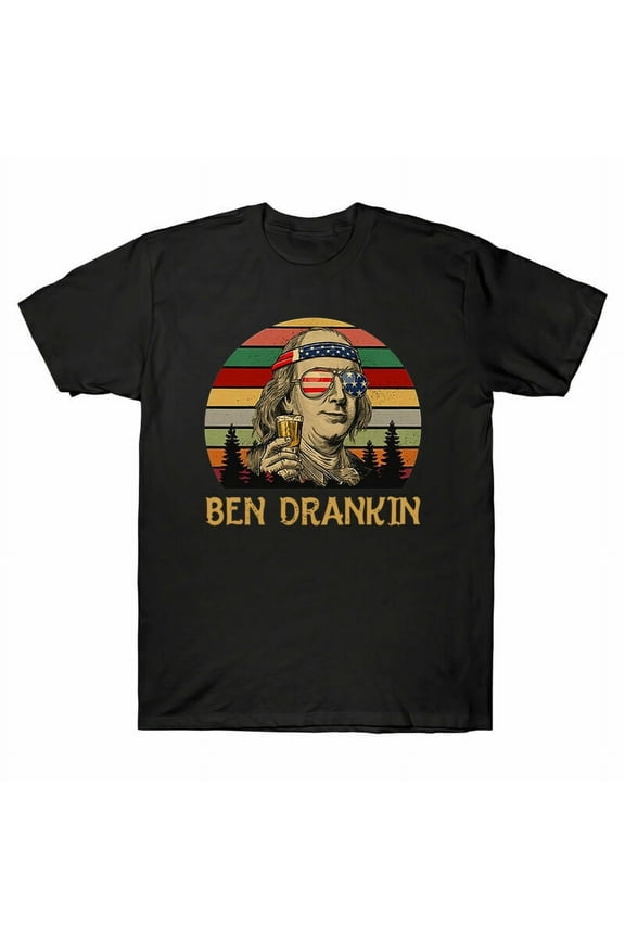 Benjamin Ben Drankin Vintage Men's Short Sleeve T-Shirt Cotton Black Tee Shirt