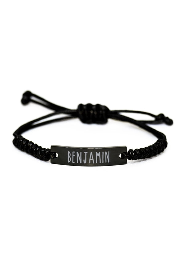 Benjamin Bracelet Name Personalized Custom Black Rope Bar Bracelet
