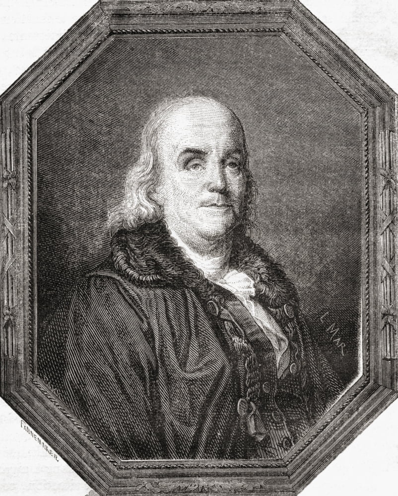Benjamin Franklin 1706-1790 American StatesmanEngraved By Pannemaker-Ligny After De La Charlerie From Histoire De La Revolution Francaise By Louis Blanc Canvas Art - Ken Welsh Design Pics (26 x 34)