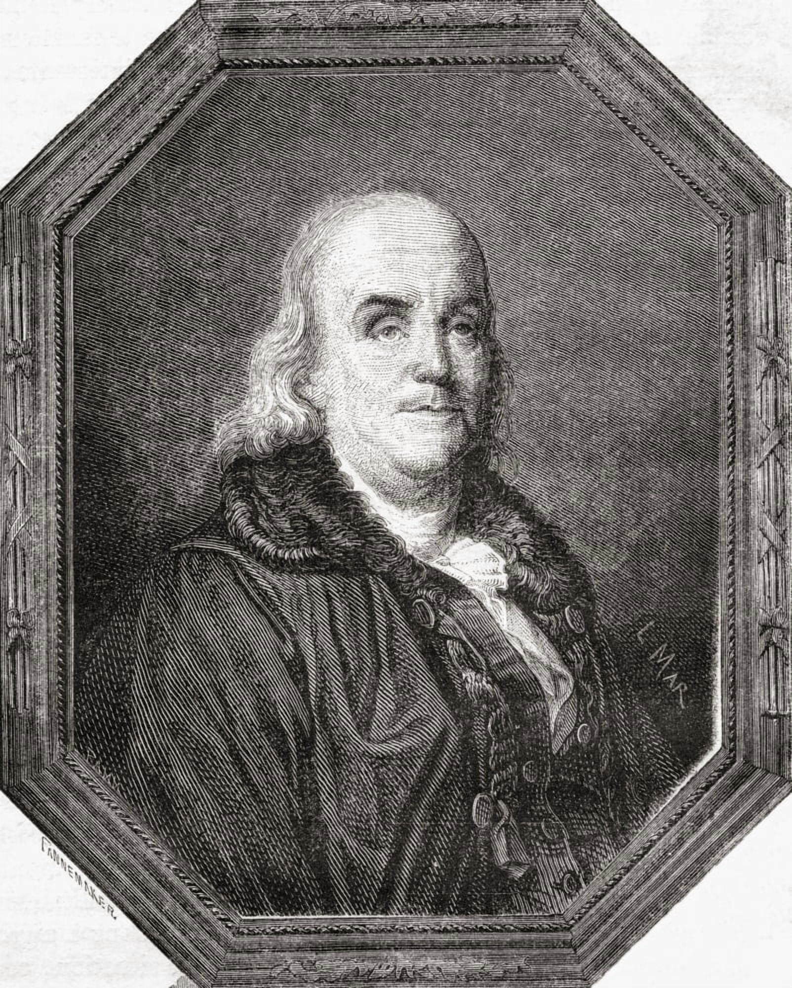 Benjamin Franklin 1706-1790 American StatesmanEngraved By Pannemaker-Ligny After De La Charlerie From Histoire De La Revolution Francaise By Louis Blanc Canvas Art - Ken Welsh Design Pics (13 x 17)