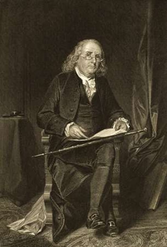 Benjamin Franklin - 1706-1790 Canvas Art - Unknown (20 x 28)