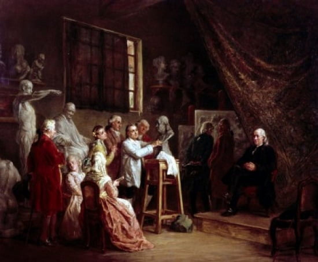 Benjamin Franklin in the Studio of Houdon Leon Marie C Dansaert (1830- American) Canvas Art - Leon Marie C Dansaert (24 x 36)