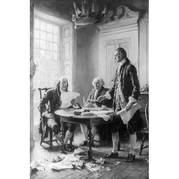 Benjamin Franklin reading draft of Declaration of Independence-Fine Art Canvas Print (20" x 30")