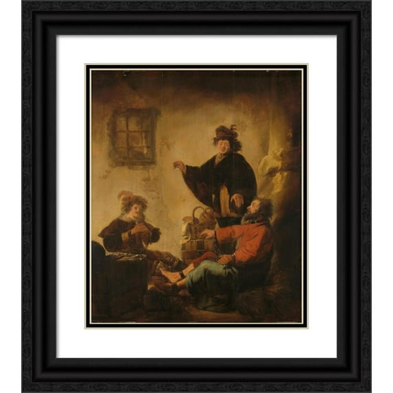 Benjamin Gerritsz. Cuyp 15x17 Black Ornate Wood Framed Double Matted Museum Art Print Titled - Joseph Interpreting the Dreams of the Baker and the Butler (C. 1632 - C. 1640)