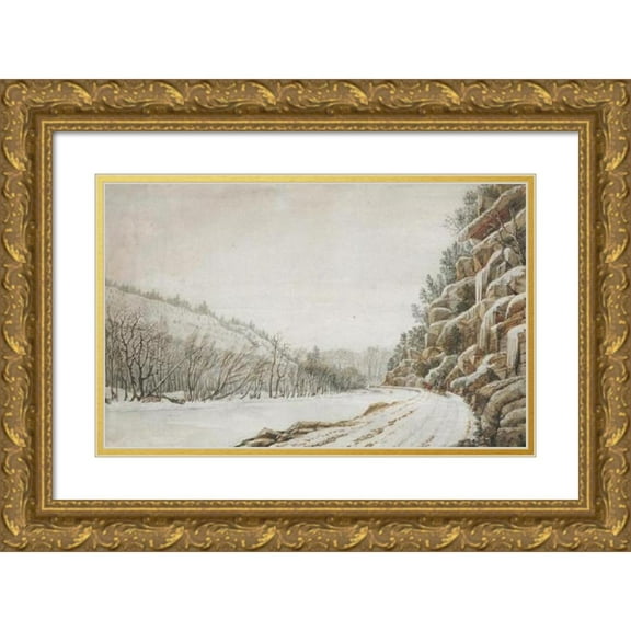 Benjamin Henry Latrobe 18x13 Gold Ornate Wood Frame and Double Matted Museum Art Print Titled - View on the New Turnpike Road, on the Margin of the Juniata, with a Distant View of the Warrio