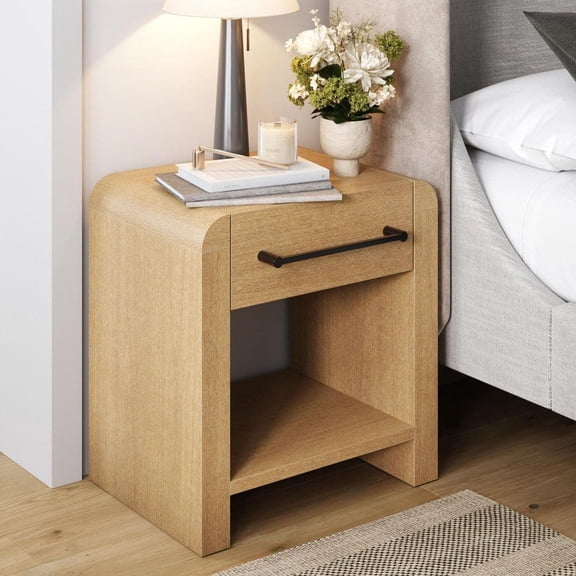 Benjamin Light Brown 1-Drawer 21.5 in. W Modern Nightstand with Rounded Edges and Metal Handle