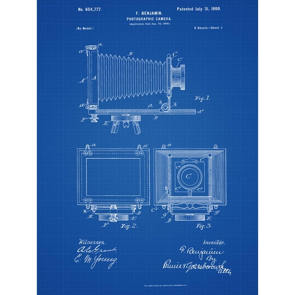 Benjamin Photo Camera Vintage 1900 Patent Plan Extra Large XL Wall Art Poster Print