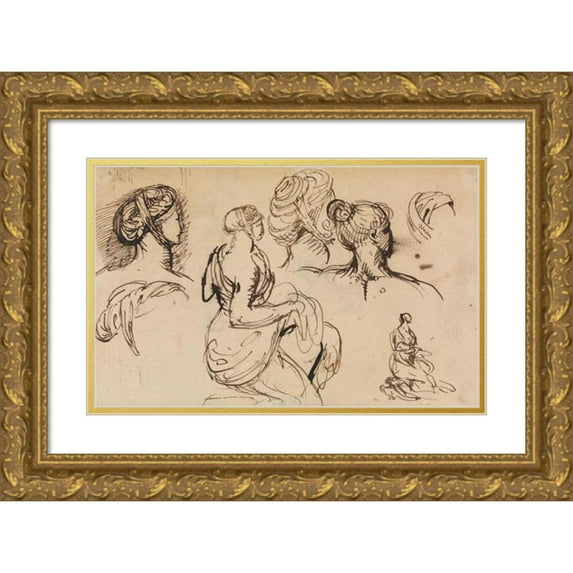 Benjamin Robert Haydon 14x11 Gold Ornate Wood Frame and Double Matted Museum Art Print Titled - Figure Study of Women and Their Hairstyles