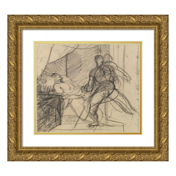 Benjamin Robert Haydon 14x12 Gold Ornate Wood Frame and Double Matted Museum Art Print Titled - The Murder of Duncan - Macbeth with the Body (And Lady Macbeth Approaching) (Between 1809 and