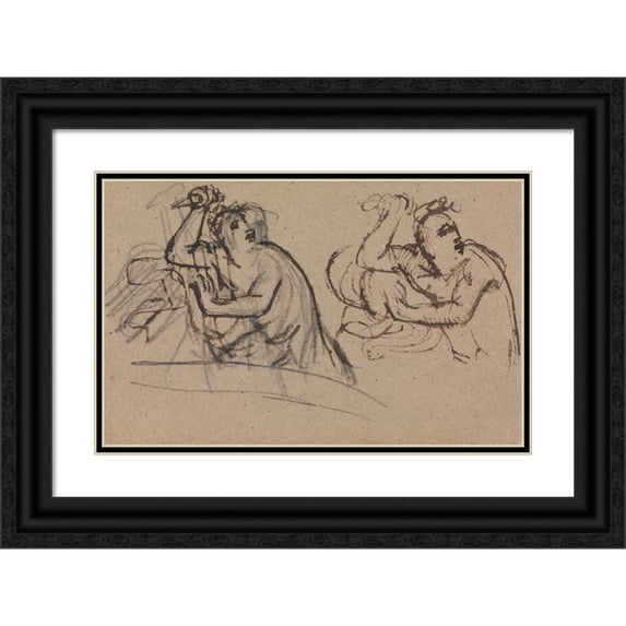Benjamin Robert Haydon 18x13 Black Ornate Wood Framed Double Matted Museum Art Print Titled - Study of a Figure, Holding a Dagger
