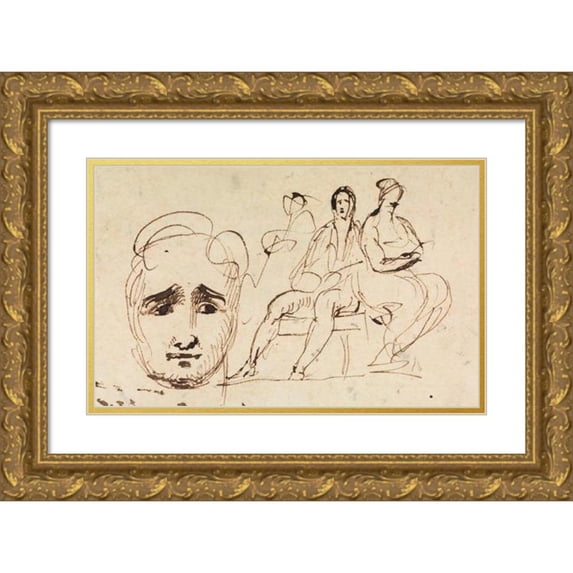 Benjamin Robert Haydon 18x13 Gold Ornate Wood Frame and Double Matted Museum Art Print Titled - Portrait Sketch and Seated Figures