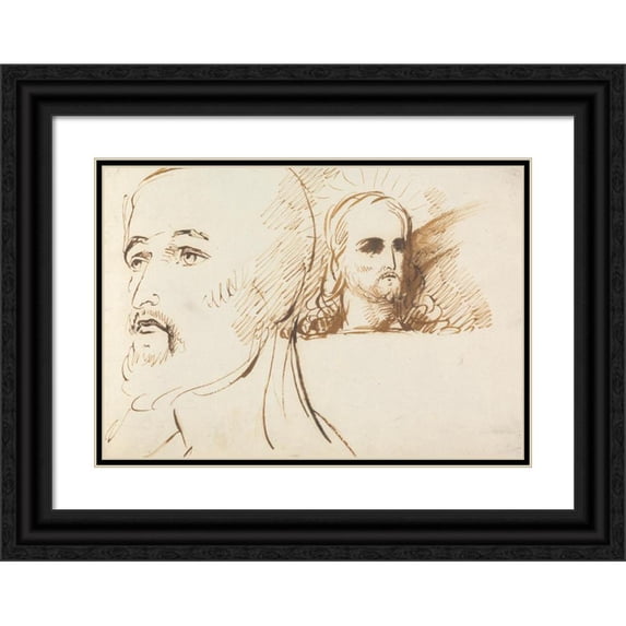 Benjamin Robert Haydon 24x18 Black Ornate Framed Double Matted Museum Art Print Titled: Studies of the Face of Jesus