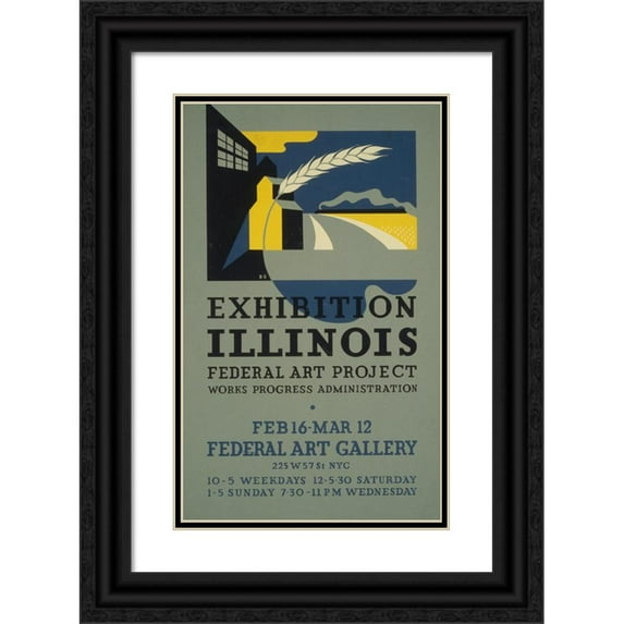 Benjamin Sheer 16x24 Black Ornate Framed Double Matted Museum Art Print Titled: Exhibition Illinois Federal Art Project Works Progress Administration (1936-1938)