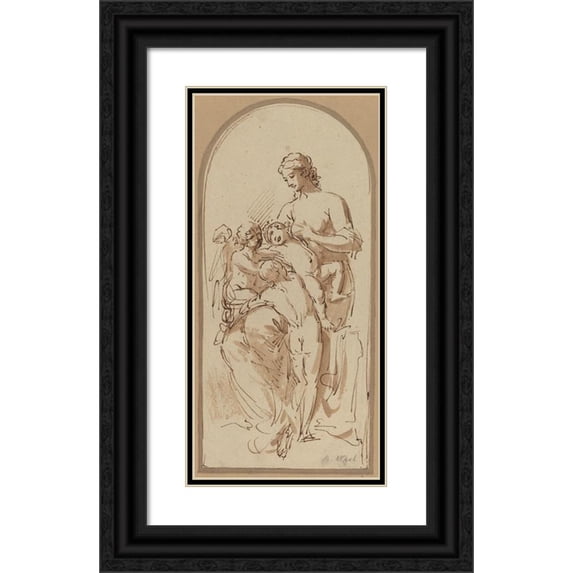 Benjamin West 11x18 Black Ornate Wood Framed Double Matted Museum Art Print Titled - Charity