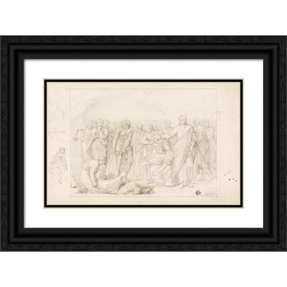 Benjamin West 14x11 Black Ornate Wood Framed Double Matted Museum Art Print Titled: Death of Ananias