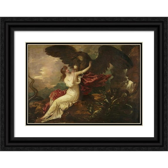 Benjamin West 14x11 Black Ornate Wood Framed Double Matted Museum Art Print Titled: Eagle Bringing Cup to Psyche (ca. 1802)