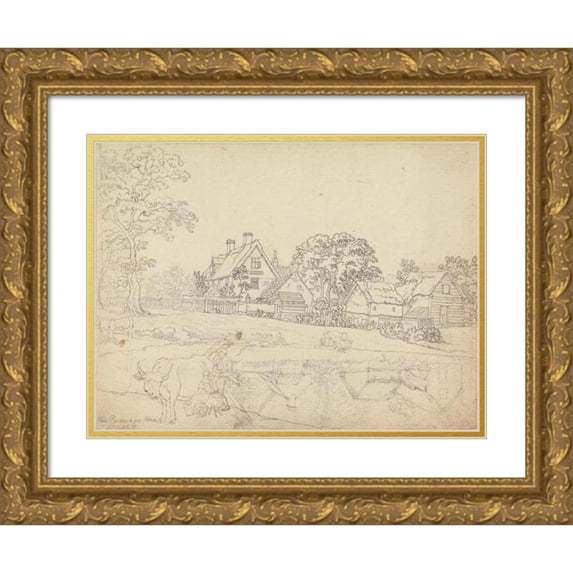 Benjamin West 14x12 Gold Ornate Wood Frame and Double Matted Museum Art Print Titled - Parsonage House at Henstead