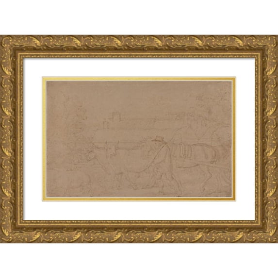 Benjamin West 18x13 Gold Ornate Wood Frame and Double Matted Museum Art Print Titled - A Farm Near Windsor (1789)