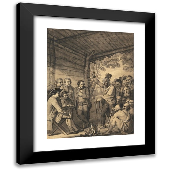 Benjamin West 19x24 Black Modern Framed Museum Art Print Titled - The Indians Giving a Talk to Colonel Bouquet in a Conference at a Council Fire Near His Camp on the Banks of Muskingum in Am
