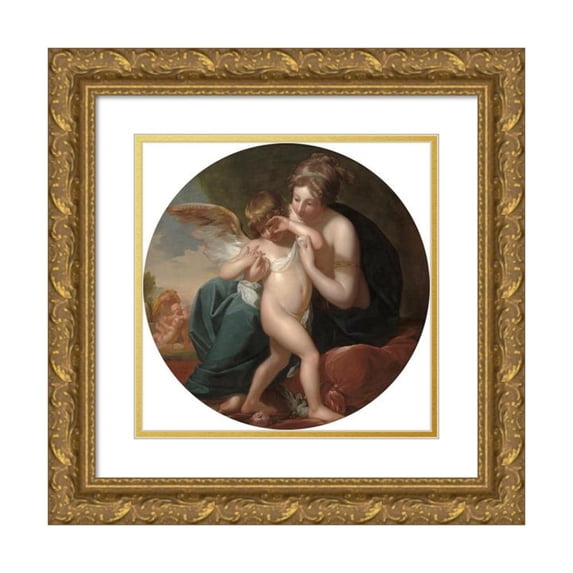Benjamin West 20x20 Gold Ornate Framed and Double Matted Museum Art Print Titled - Cupid, Stung by a Bee, is Cherished by His Mother (1774)