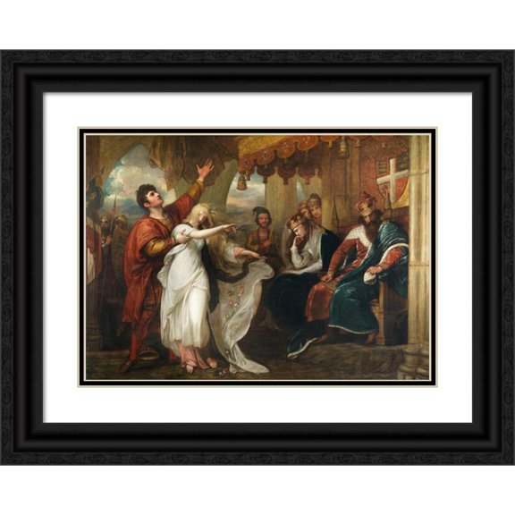 Benjamin West 24x18 Black Ornate Framed Double Matted Museum Art Print Titled: Hamlet; Act Iv, Scene V (Ophelia Before the King and Queen) (1792)