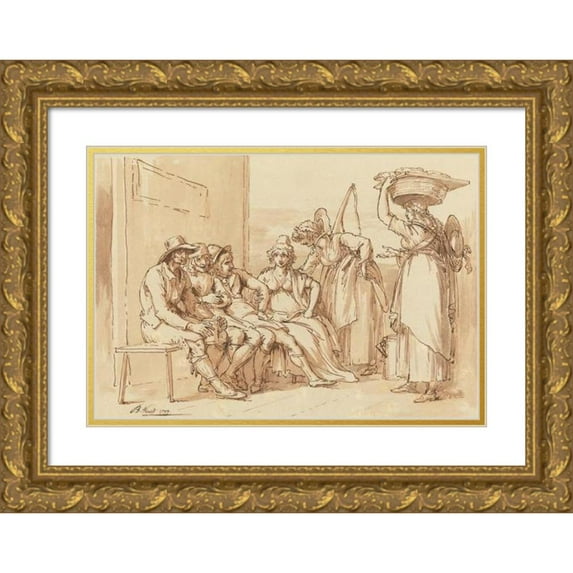 Benjamin West 24x18 Gold Ornate Framed and Double Matted Museum Art Print Titled - Characters in the Streets of London (1799)