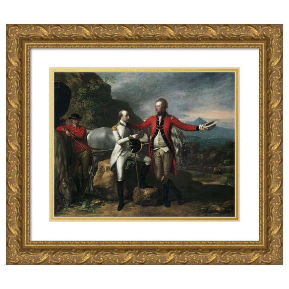 Benjamin West 24x20 Gold Ornate Framed and Double Matted Museum Art Print Titled - Two Officers and a Groom in a Landscape (1777)