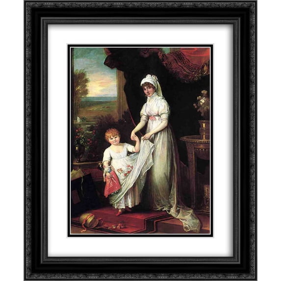 Benjamin West 2x Matted 20x24 Black Ornate Framed Art Print 'Mrs. Thomas Keyes and Her Daughter'